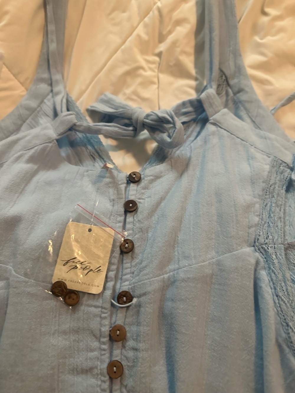 Free People Pale Blue Button-Front Tie-Neck Tank